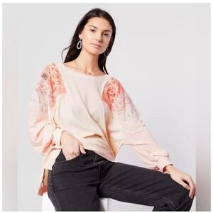 Free People We The Free "Feeling It" Patchwork Top | Peach / Alabaster |‎ Size L